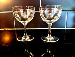 Noritake Sasaki Bamboo Etched Design Glass Cordial Glasses Set Of 2 Vintage